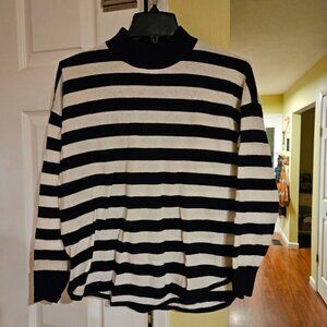 Madewell black and white mock-neck striped sweater